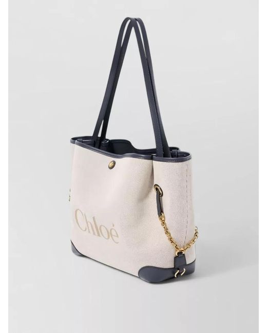 Chloé Natural Tote Bag Chain Detail Contrast Trim