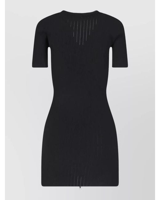 Alexander Wang Black Knee Length Dress Ribbed Texture V Neckline