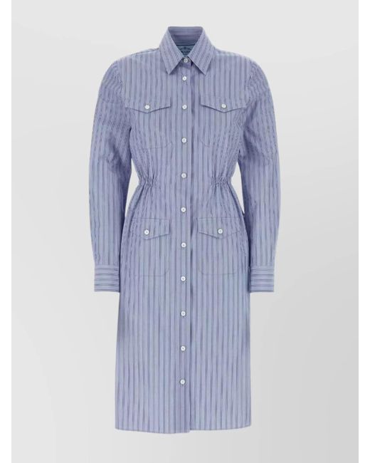 Prada Blue Embroidered Cotton Shirt Dress