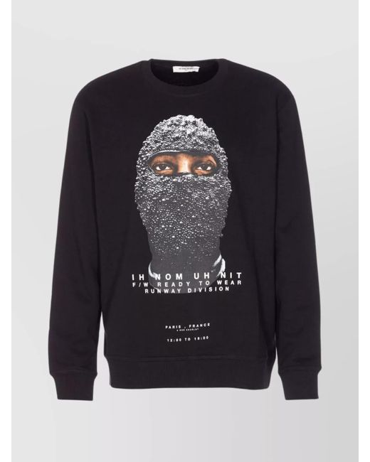 Ih Nom Uh Nit Blue Graphic Print Crewneck Sweater Long Sleeves for men