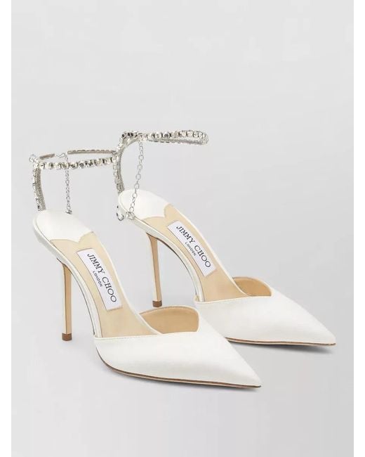 Jimmy Choo Natural Saeda Crystal Chain Satin Pumps 100Mm