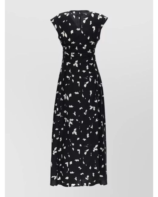 Alysi White V Neck Ruched Floral Cap Sleeve Dress