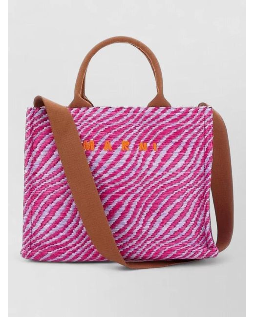 Marni Pink Small Tote Bag Wavy Print Shoulder Strap
