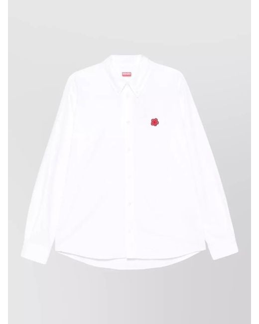 KENZO White Long Sleeve Nylon Silk Shirt Button Collar for men