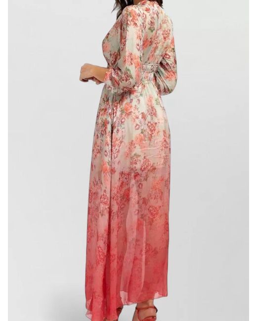 Guess Pink Empire Waist Long Dress Floral Print