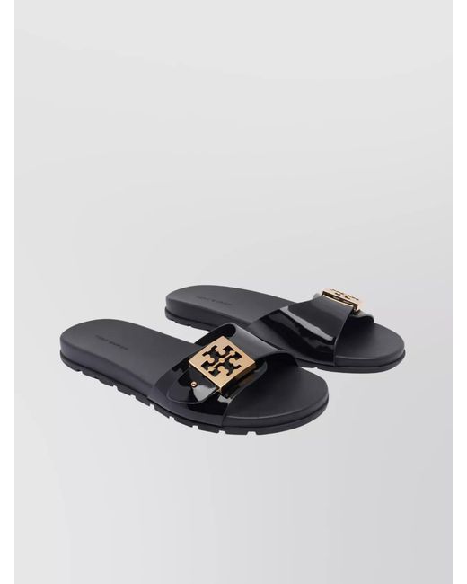 Tory Burch Black Patent Synthetic Leather Slides