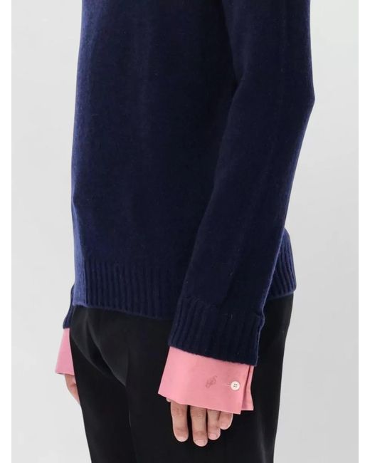Prada Blue Shetland Crewneck Sweater Removable Cotton Cuffs for men
