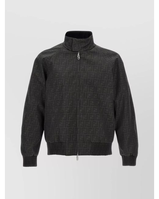 Fendi Gray FF Logo Bomber Jacket for men