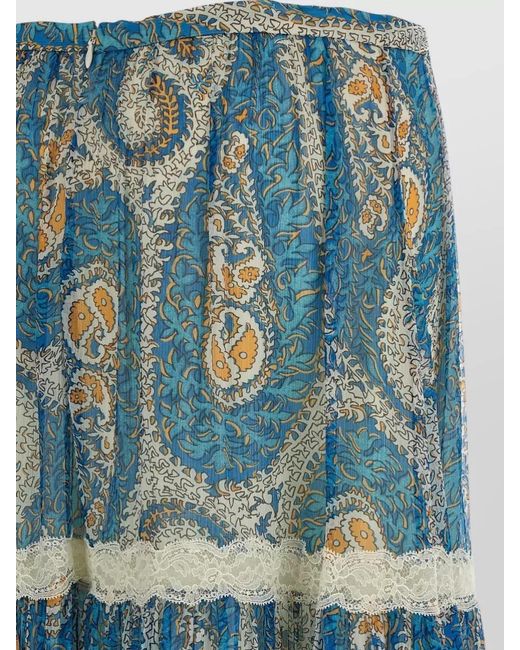 Etro Blue Silk Printed Lace Insert Maxi Skirt