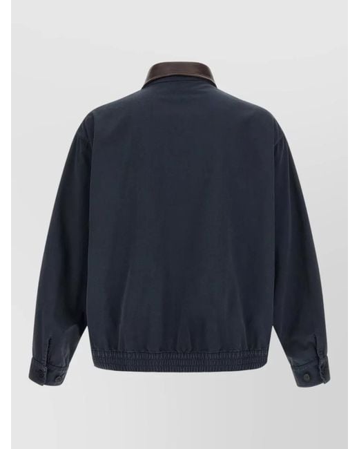 Prada Blue Canvas Jacket Leather Collar Elastic Hem for men