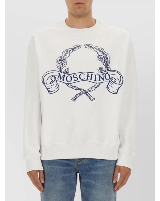 Moschino Gray Cotton Logo-Embroidered Sweatshirt for men