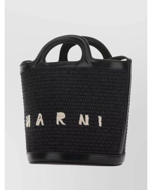 Marni Black Tropicalia Micro Raffia Bucket Bag