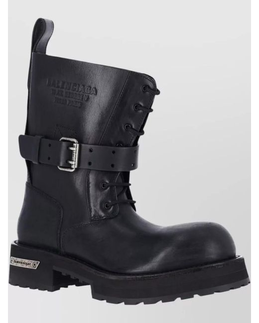Balenciaga Black Chunky Sole Ankle Boots Round Toe Pull Tab for men