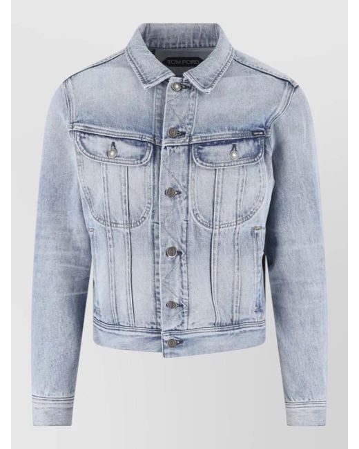 Tom Ford Blue Denim Shirt Long Sleeves Chest Pockets Cuffs for men
