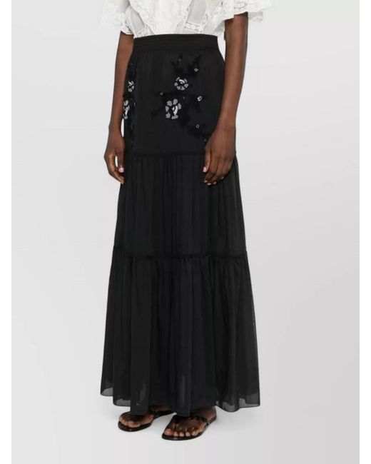 Ermanno Scervino Black Long Cotton Skirt Elastic Waist Tiered