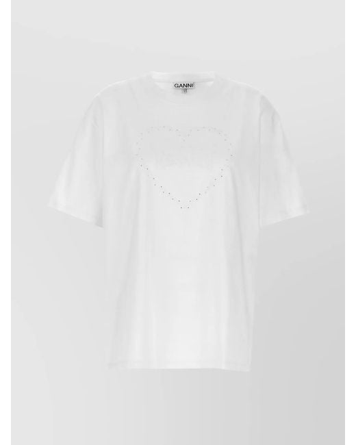 Ganni White Organic Cotton Rhinestone Logo T-Shirt