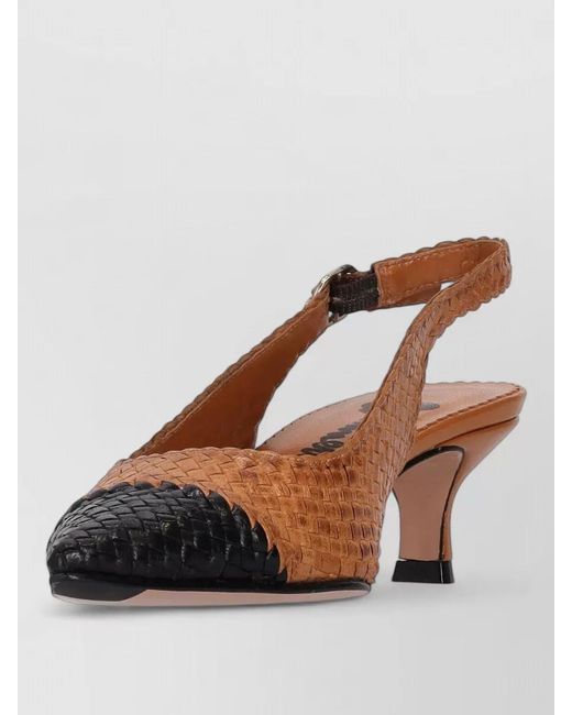 LA ROSE Brown Carol Woven Slingback Kitten Heel Pumps