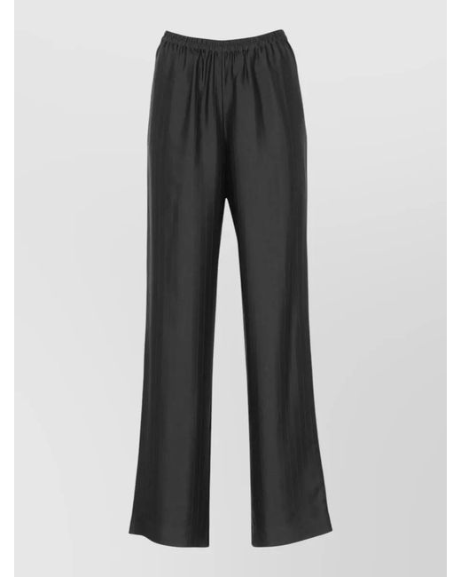 Loulou de Saison Gray Wide Leg Striped Pleated Viscose Trousers