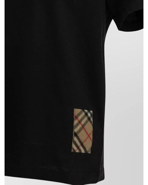 Burberry Black Crew Neck T Shirt Appliqué Plaid Detail for men