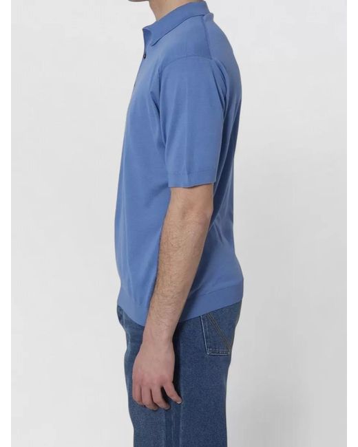 John Smedley Blue Adrian Sea Island Spread Collar Polo for men