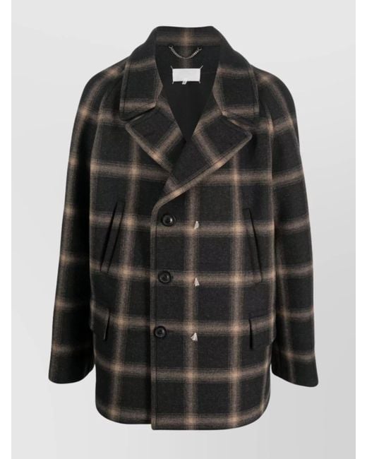 Maison Margiela Black Checked Wool Double-Breasted Coat