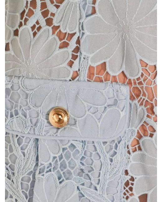 Self-Portrait Gray Midi Dress Belt Floral Lace Overlay