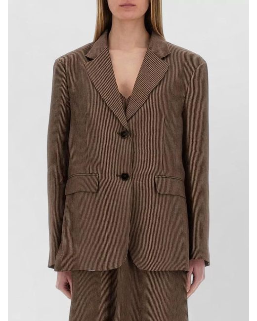 Alysi Brown Striped Blazer Long Sleeves Notch Lapel
