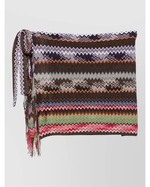 Missoni Multicolor Zigzag Knit Sarong Wrap Metallic Fringe