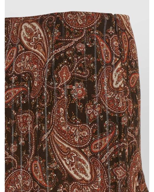 ANDAMANE Brown Camelia Skirt Asymmetric Hem Paisley Ruffle