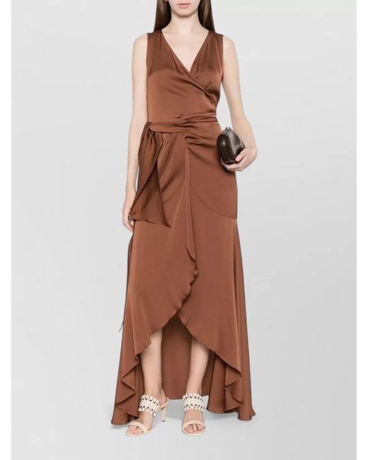 Silk95five Brown Shangri Long Dress Asymmetric Draped Wrap