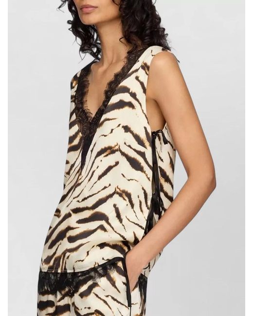 Ganni Metallic Printed Satin V-Neck Lace Slip Top