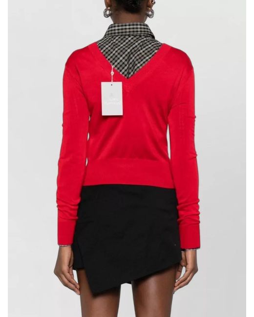 Vivienne Westwood Red Silk Wool V-Neck Long-Sleeve Jumper