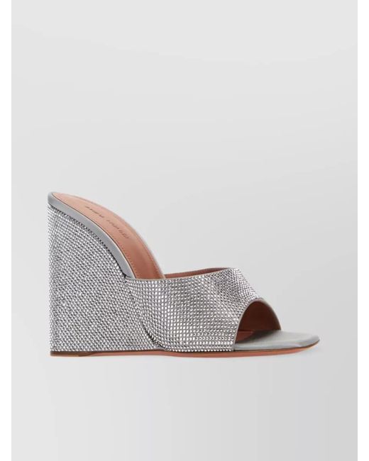 AMINA MUADDI Gray Embellished Metallic Wedge Mules
