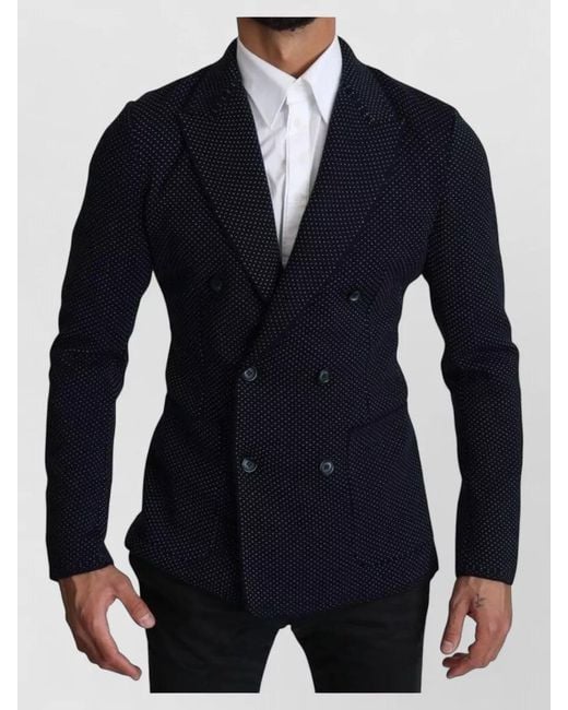 Dolce & Gabbana Blue Double Breasted Dotted Tailored Blazer for men