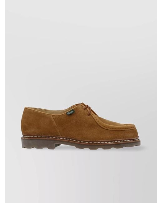 Paraboot Brown Lace-Up Shoes With Round Toe And Stitch Detailing for men