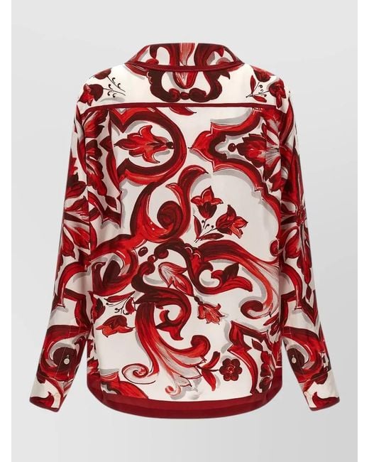 Dolce & Gabbana Red Vanity Shirt Relaxed Fit Floral Contrast for men