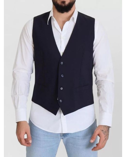 Dolce & Gabbana Blue Stretch-Wool Waistcoat for men
