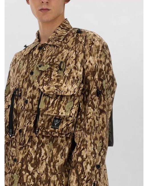 South2 West8 Multicolor Camouflage Pattern Oversize Jacket Epaulettes Pockets for men