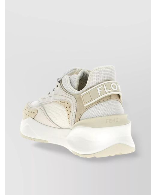 Fendi Natural Mesh And Suede Low-Top Sneakers
