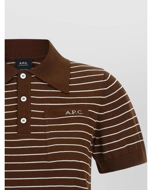 A.P.C. Brown Aline Knit Polo Shirt Pocket Stripe