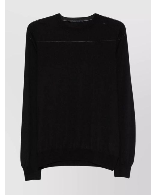 Tagliatore Black Wool Silk Crew Neck Jumper for men