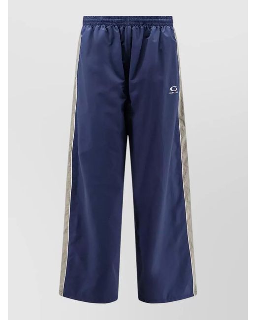 Balenciaga Blue Nylon Trousers Contrasting Side Stripe Detail for men