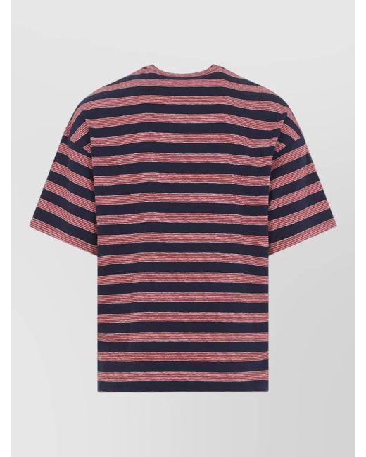 Jil Sander Red Crew Neck Short Sleeve Striped Cotton Shirt for men