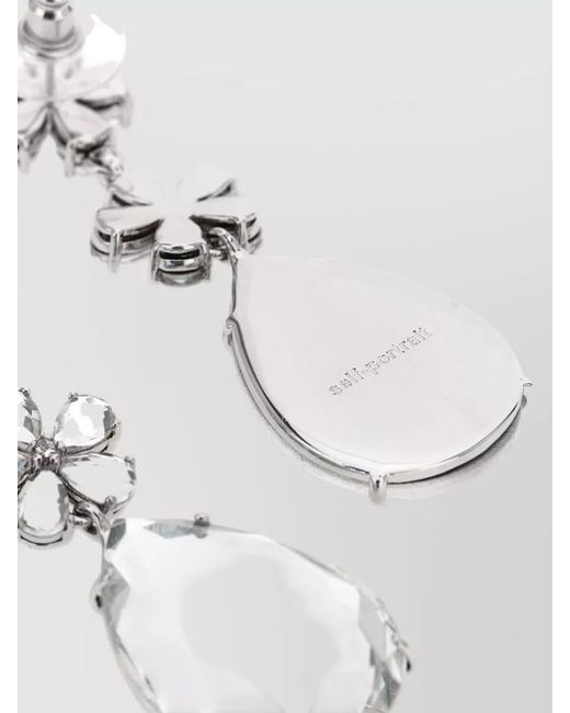 Self-Portrait White Crystal Flower Tiered Teardrop Shape Earrings