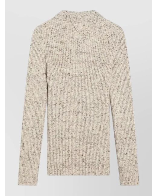 Prada Natural Knit Polo Shirt Long Sleeve Ribbed