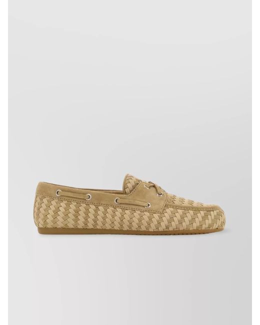 Miu Miu Natural Suede Loafers Eyelet Detailing Moc Toe
