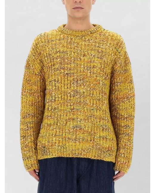 YMC Yellow Chunky Knit Long Sleeve Ribbed Crew Sweater for men