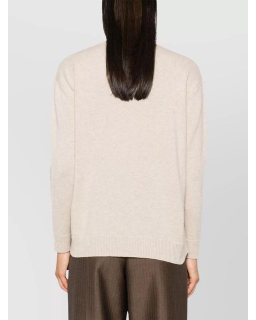Max Mara Natural Cashmere Wool Fine-Knit Sequin Long-Sleeve Crew-Neck Jumper