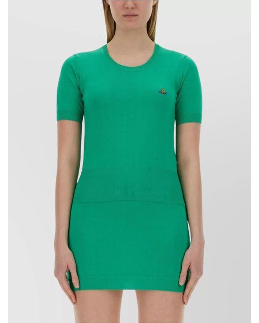 Vivienne Westwood Green Fitted Short-Sleeve Knit Top With Ribbed Detailing