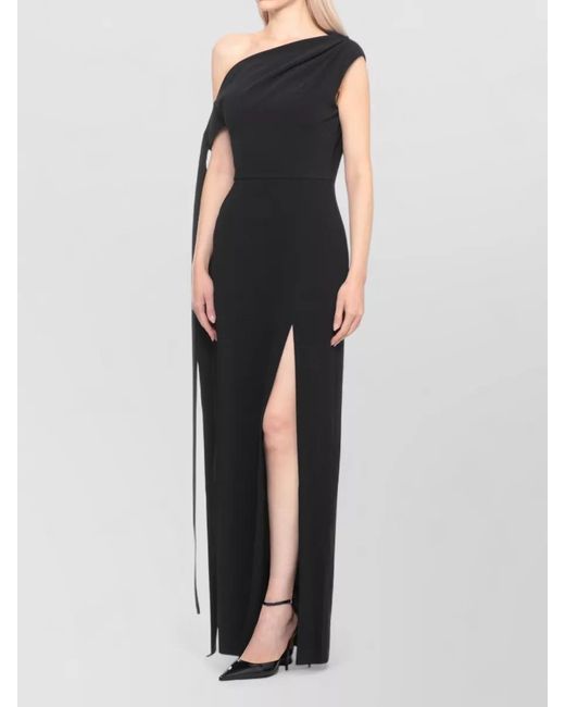 Solace London Black One Shoulder Maxi Dress Side Slit